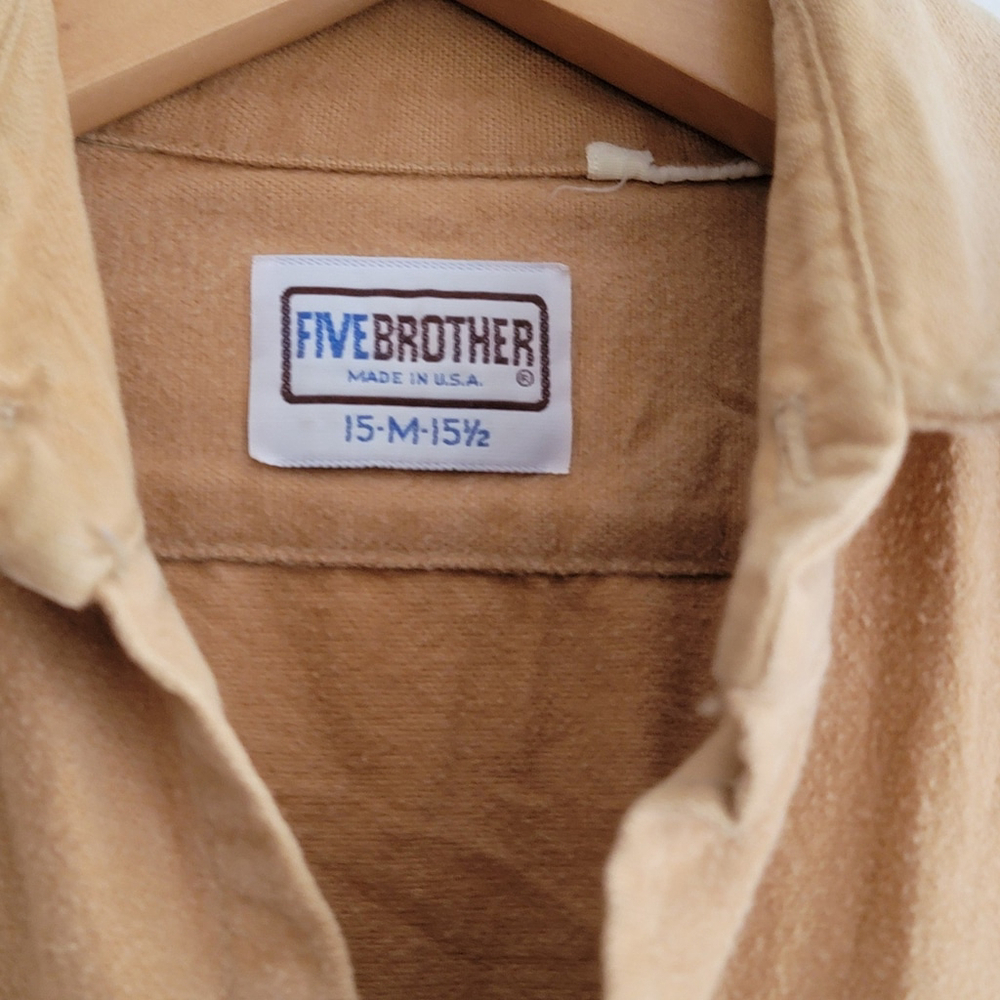 Vintage Five Brothers Shirt Large Tan Chamois Flannel Cotton Button Up 15-M-15.5 - Picture 3 of 11